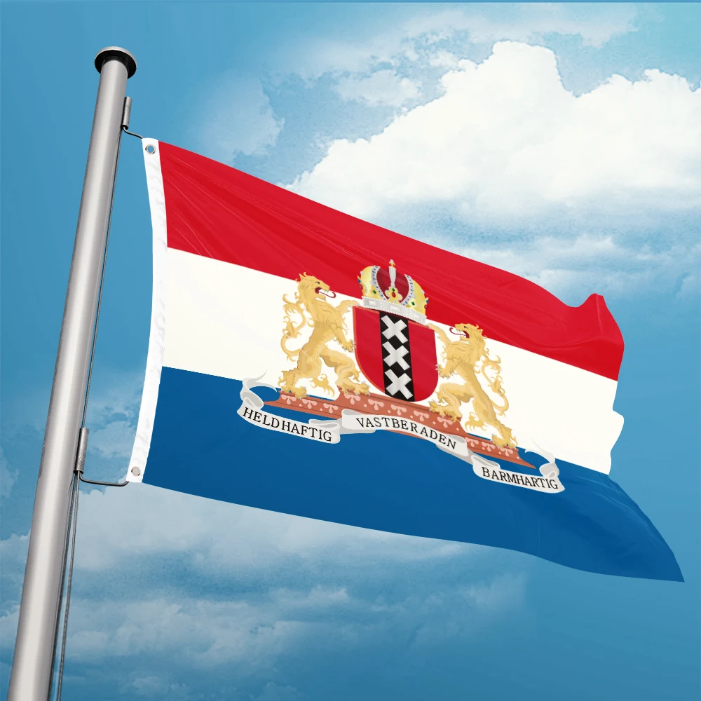 Holland the Netherlands Amsterdam City Coat of Arms Flag 3ft x 5ft Polyester Banner Flying 90* 150cm Custom Outdoor Fine Sewing