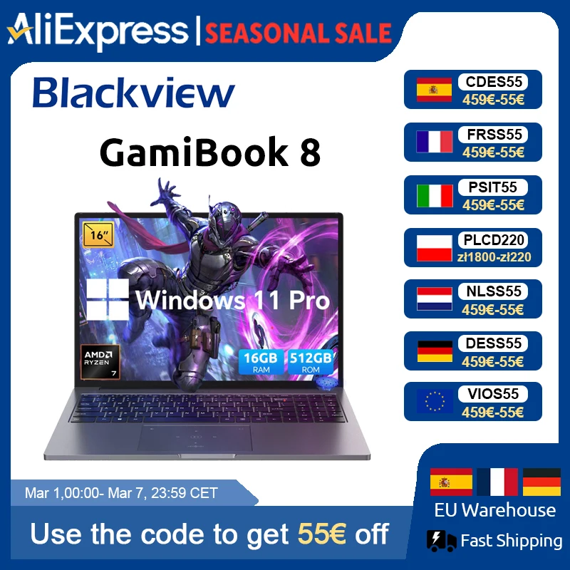Vista negra ‎ GamiBook 8 AMD R7 7735HS 16 "5000MAH portátil 16GB LPDDR5 RAM 512GB ROM Windows 11Pro BT5.2 Wifi 6 teclado retroiluminado