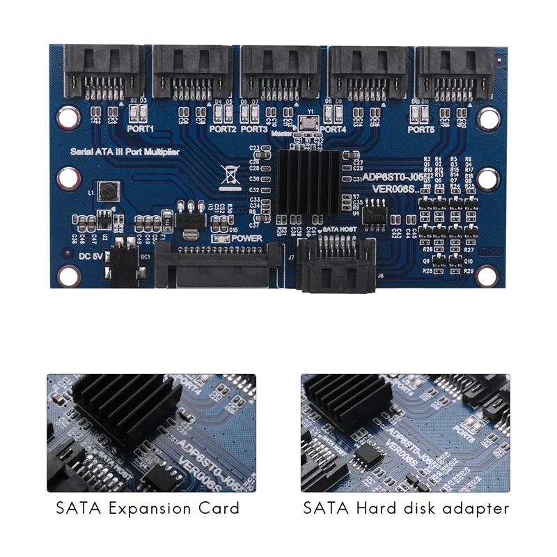 Controller Card Motherboard Sata Expansion Card 1 To 5 Port Sata3.0 6Gbps Multiplier Sata Port Riser Card Adapter For Computer