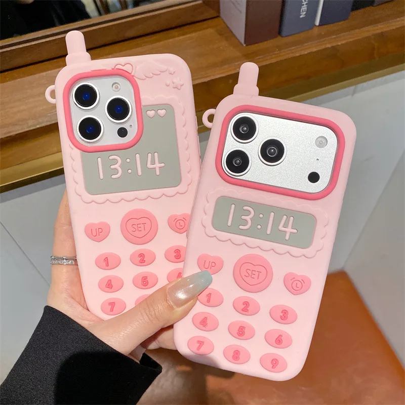 Korean 3D Cartoon Pink Telephone Antenna Design Soft Silicon