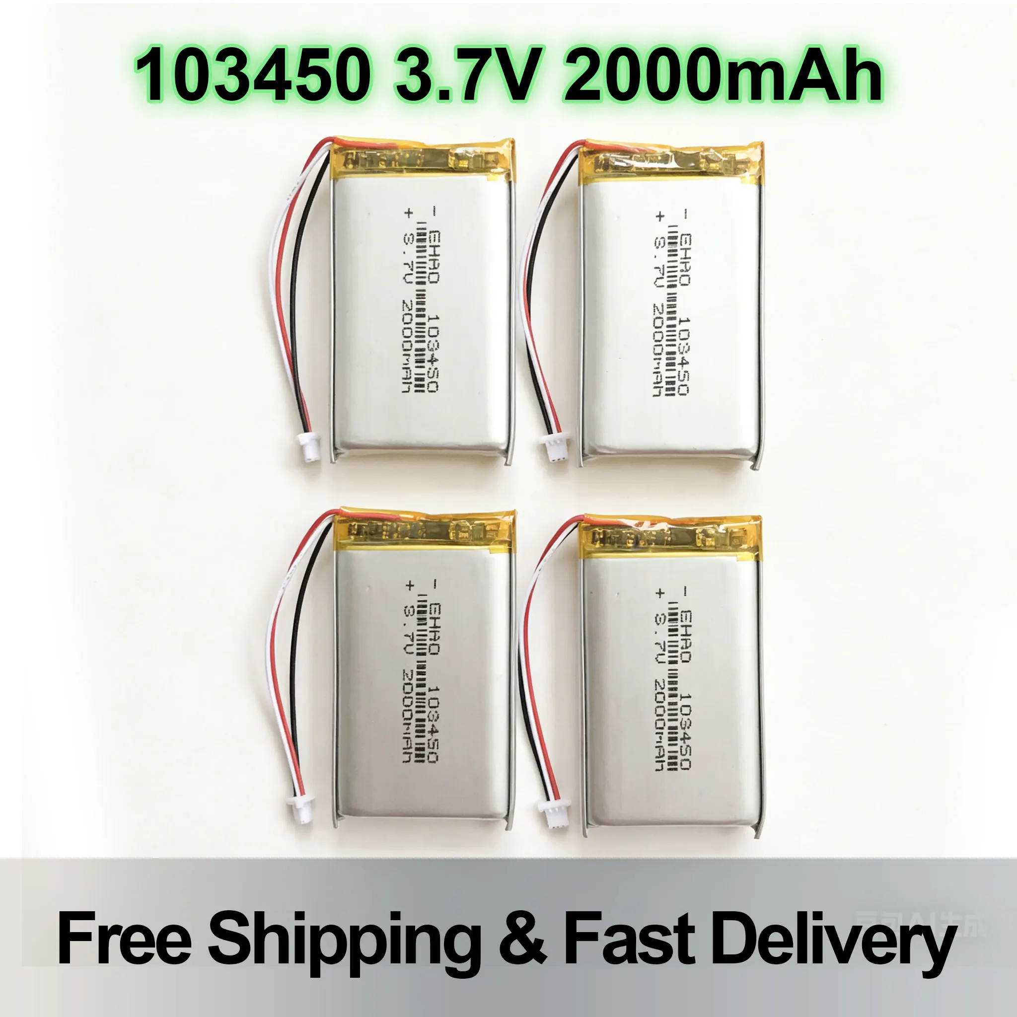 

103450 3.7V 2000mAh Rechargeable Li-Po Battery With JST 1.0mm 3Pin Connector For GPS Navigator DVD E-book Camera Gloves