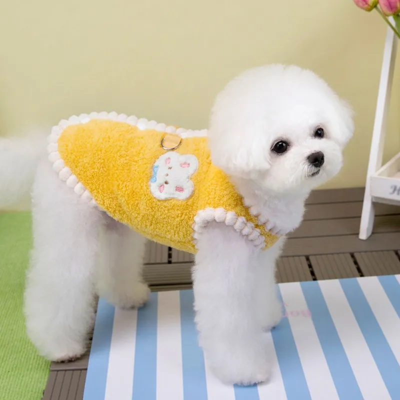 Winter-Hundekleidung, niedlicher Hundejackenmantel mit D-Ring, weiche Fleece-warme Weste für Hunde, Katzen, Welpenpullover, Dackel, Haustierweste – Detail 8