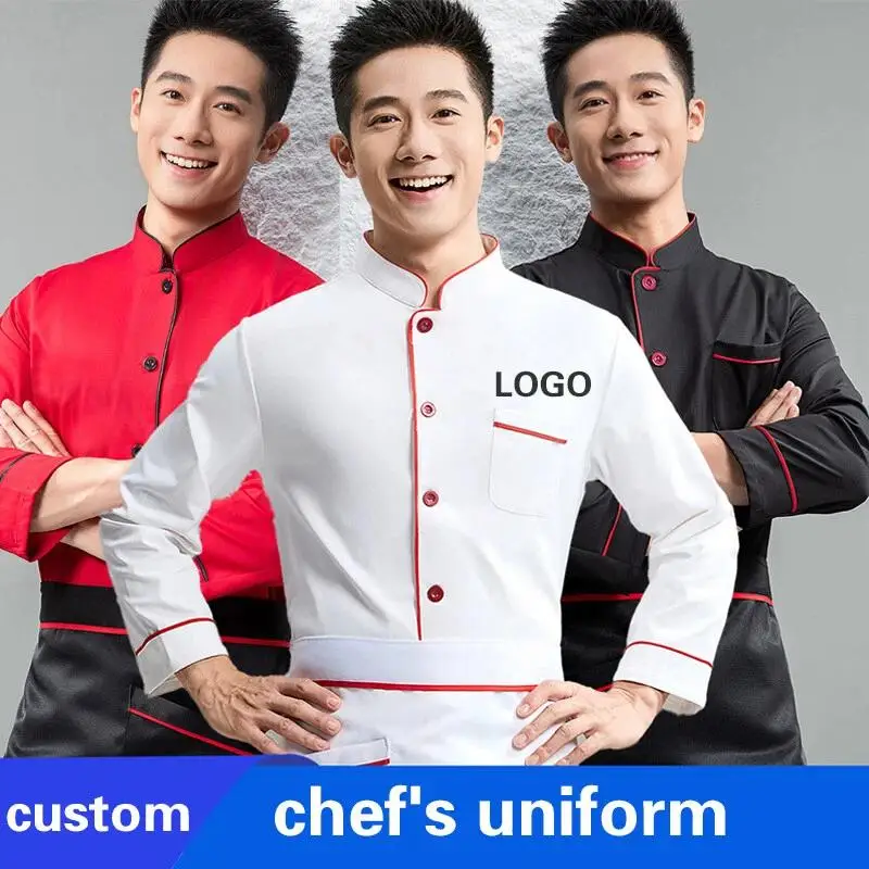 Chef's Work Clothes Men's Long Sleeved Hotpot Restaurant Dessert Baker's Jacket Chef's Uniform Personalization Embroidered Logo