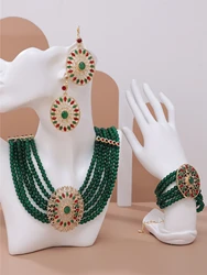 Gold Color Morocco Luxuriant Bride Wedding Jewelry Set Handmade Beaded Necklace Earring Bracelet For Women Bijou