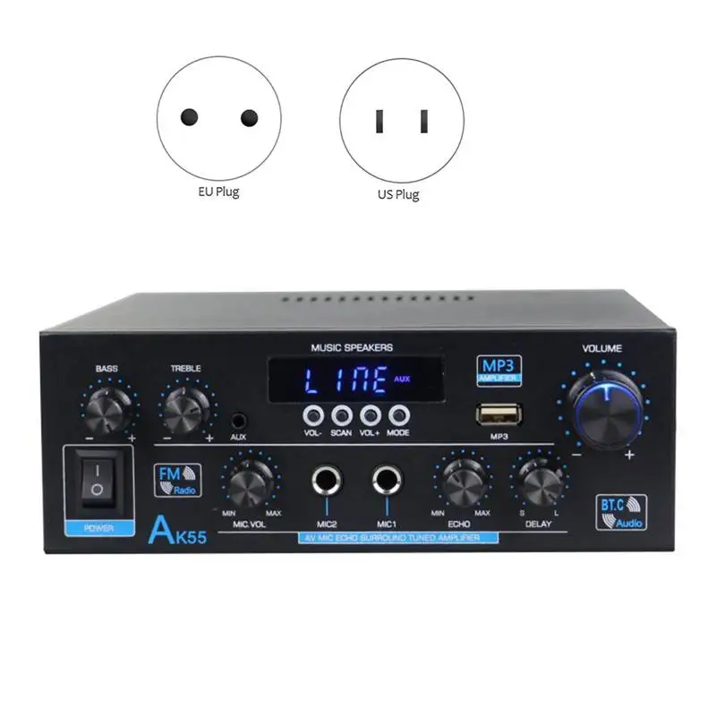 

AK55 900W Home Power Amplifier 2.0 Channel Bluetooth 5.0 Hifi Digital Stereo Sound Amplifier 2.0 450W Subwoofer EU Plug Durable