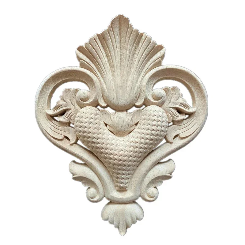 1PC Woodcarving Corner Decal Natural Wooden Flower 15x19cm Figurine Craft Appliques Frame Door Bedroom Furniture Accessories