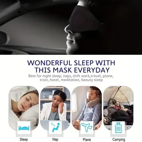 자세히 둘러보기 1 조각 3D 수면 마스크 눈 가리개, 수면 보조 소프트 메모리 폼 아이 마스크, 수면 여행에 적합 블랙 아웃 수면 마스크 아이 마스크