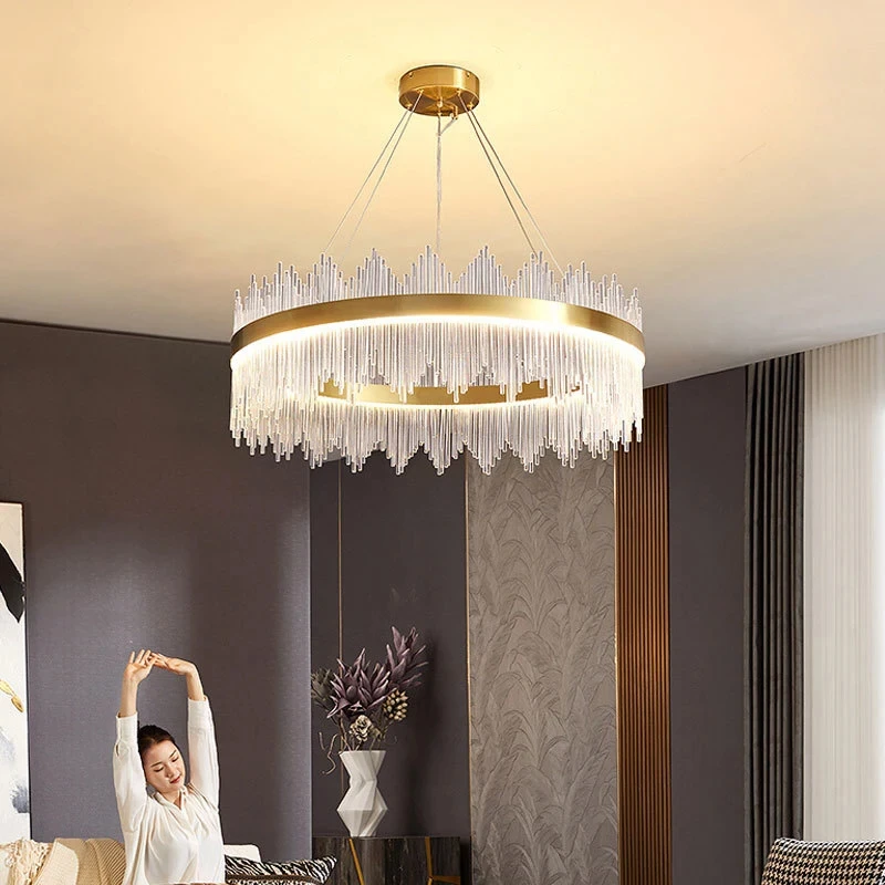 Modern Led Crystal Chandeliers Round Luxury Gold Crystal Hanging Lights for Living Room Bedroom Kitchen Home Decor Chandelier