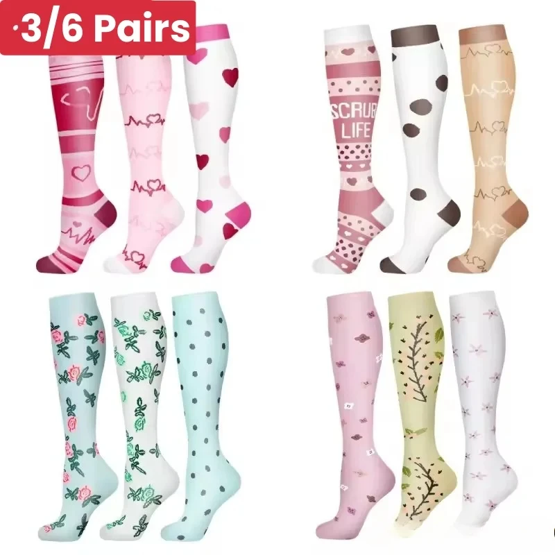 

3/6Pairs Compression Socks Outdoor Sports Riding Compress Stretch Stockings Nurse Calf Pressure Leg Socks Swollen Varicose Veins