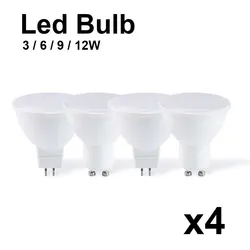 Bombilla LED GU10 de 4 piezas, 12W, 9W, 6W, 3W, foco de 220V, MR16, 7W, GU5.3, Bombilla de maíz gu 10