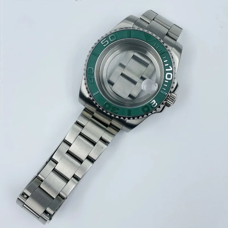 40 مللي متر حافظة تقويم من الفولاذ المقاوم للصدأ حزام ناعم قابل للتعديل لحزام حافظة NH35 + مجموعة حلقات سيراميك زجاج الياقوت #5