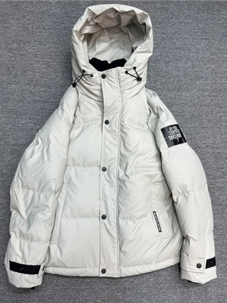 Inverno novo engrossar quente dos homens com capuz para baixo casaco com zíper manga longa gola outerwear high street casual pato branco para baixo casaco