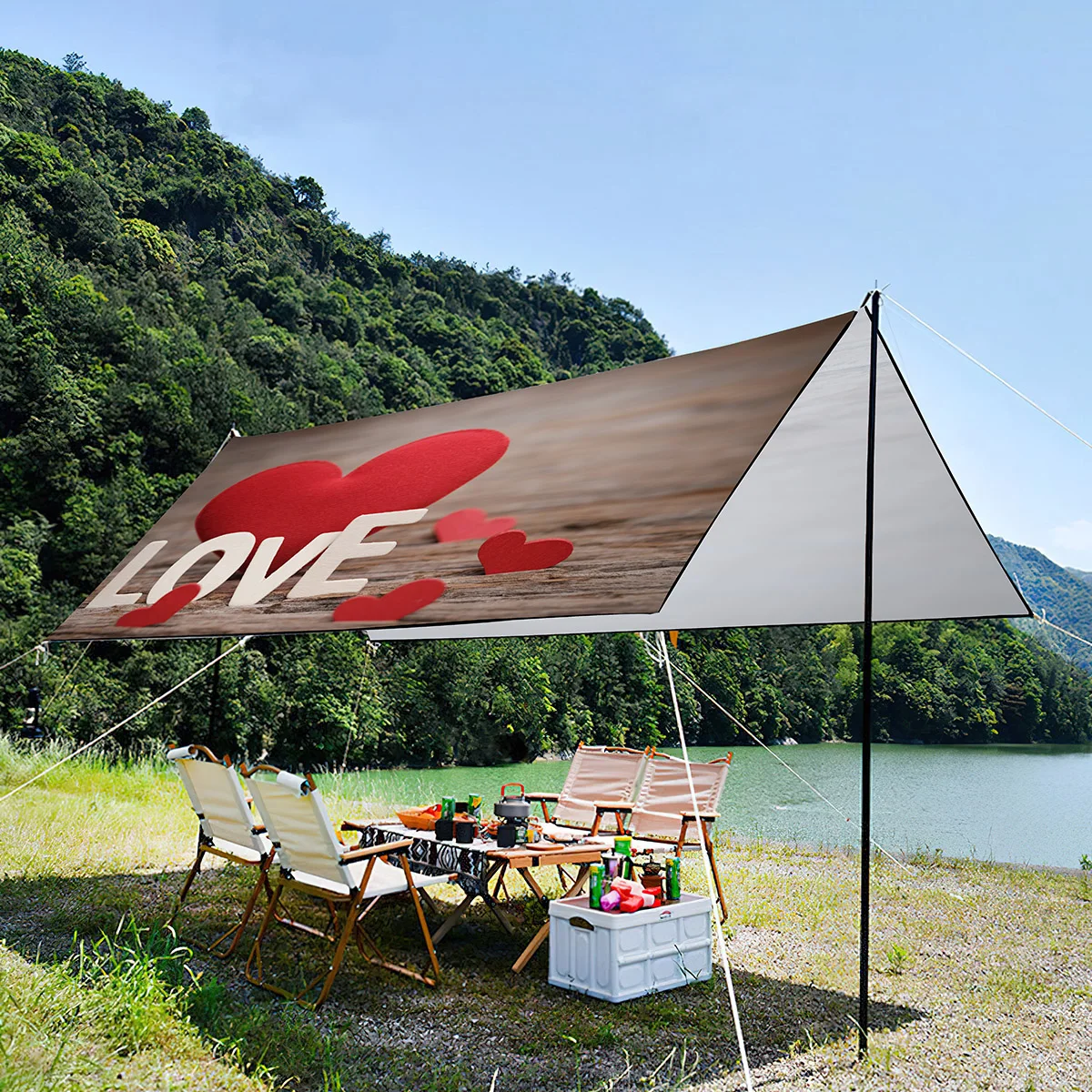 Romantic Love Print Waterproof Anti-UV Lightweight Sunshade Canopy,Portable Overside Tent For Outdoor Beach Party Picnic Travel