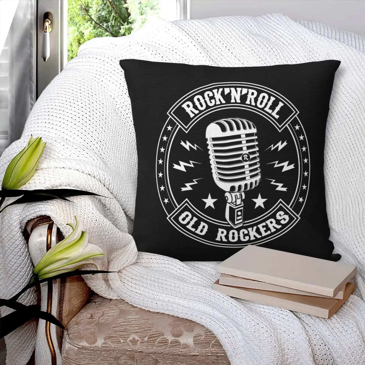 Microphone Rock And Roll Rockabilly Square Pillowcase Pillow Cover Cushion Zip Decorative Comfort Throw Pillow for Home Sofa