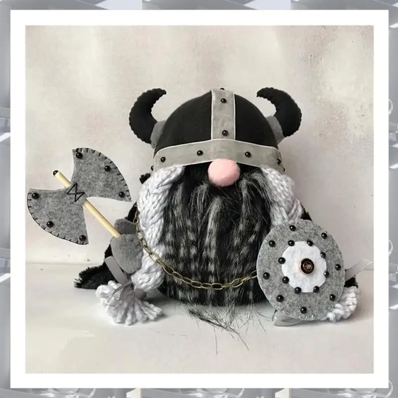 A84F-3PCS Halloween Viking Warrior Gnome  Fall Farmhouse Gnome Plush Decor Indoor Cute Scandinavian Style Gnomes