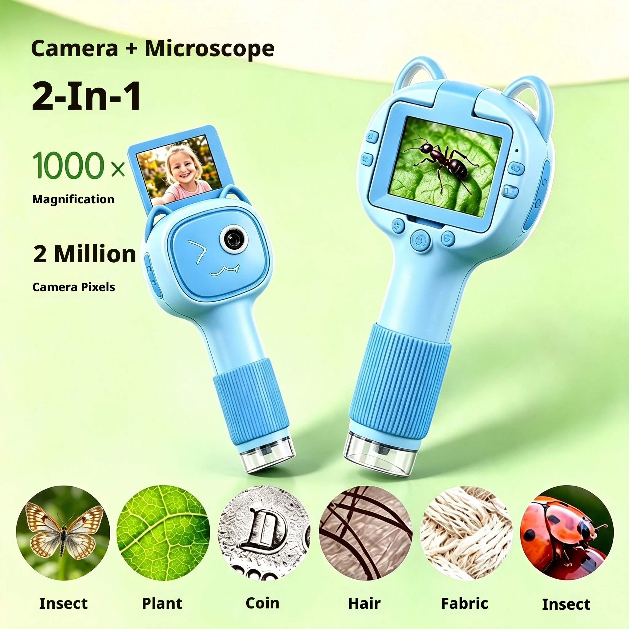 2-in-1 1000X Digital Microscope for Kids with 2.4