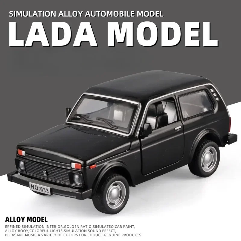 1:32 Lada Jeep Gegoten Elektronische Legering Speelgoed Voor Kinderen Vintage Simulatie Alertigen Knipperende Suv Sport