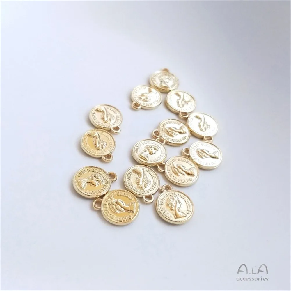 

14K Gold Color Preservation Gold Coin Pendant Queen Elizabeth Avatar Round Card Small Pendant Diy String Jewelry Accessories