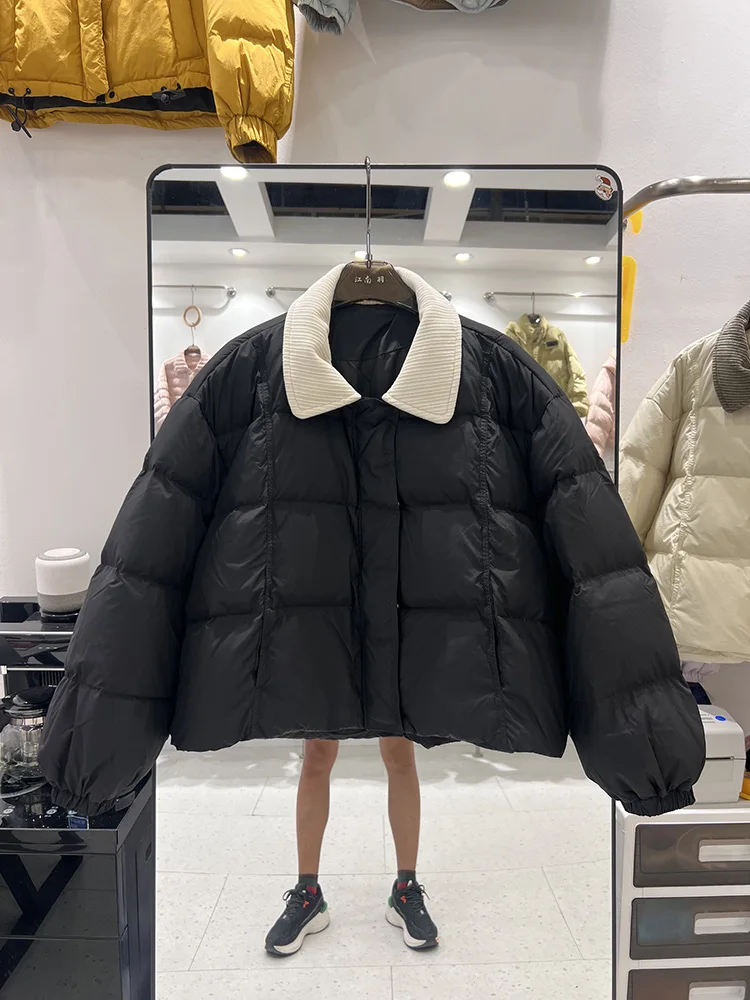 سترة قصيرة عصرية ذات ياقة طية صدر السترة سميكة من ريش البط الأبيض للنساء للشتاء بألوان جديدة تحجب سترة قصيرة بنمط أسفل #4