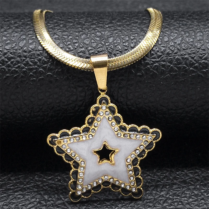 Crystal Star Enamel Pendant Necklace Stainless Steel Gold Color Snake Chain Necklaces for Women Korean Fashion Jewelry NZZZ411S4