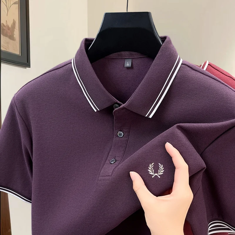 100% pure cotton high-end brand summer designer original exquisite embroidered polo shirt men's comfortable casual short sleeve image 3