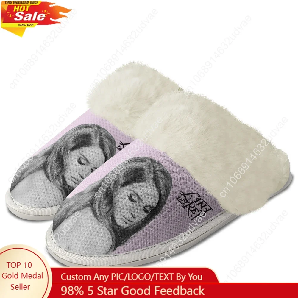 

Lana Del Rey Singer Plush Slippers Keep Warm Shoes Mens Womens Soft Foot Covers Elastic Cotton Customized Thermal DIY Slipper
