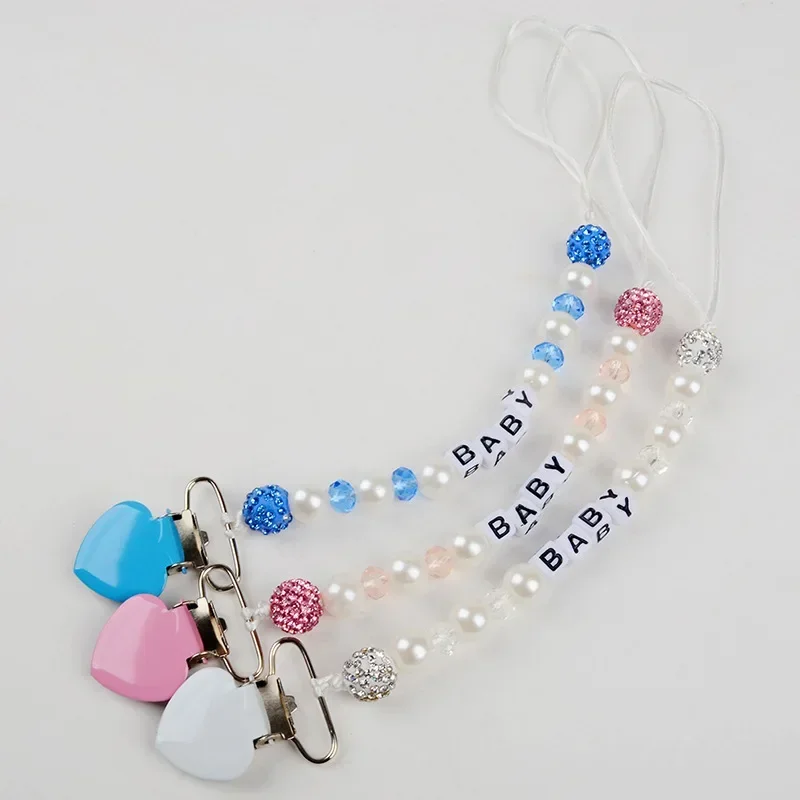 New Infant Baby Pacifier Clip Chain Clay Crystal Anti-drop Chain for Baby Boy Girl Heart Nipple Clip Chain Baby Stuff