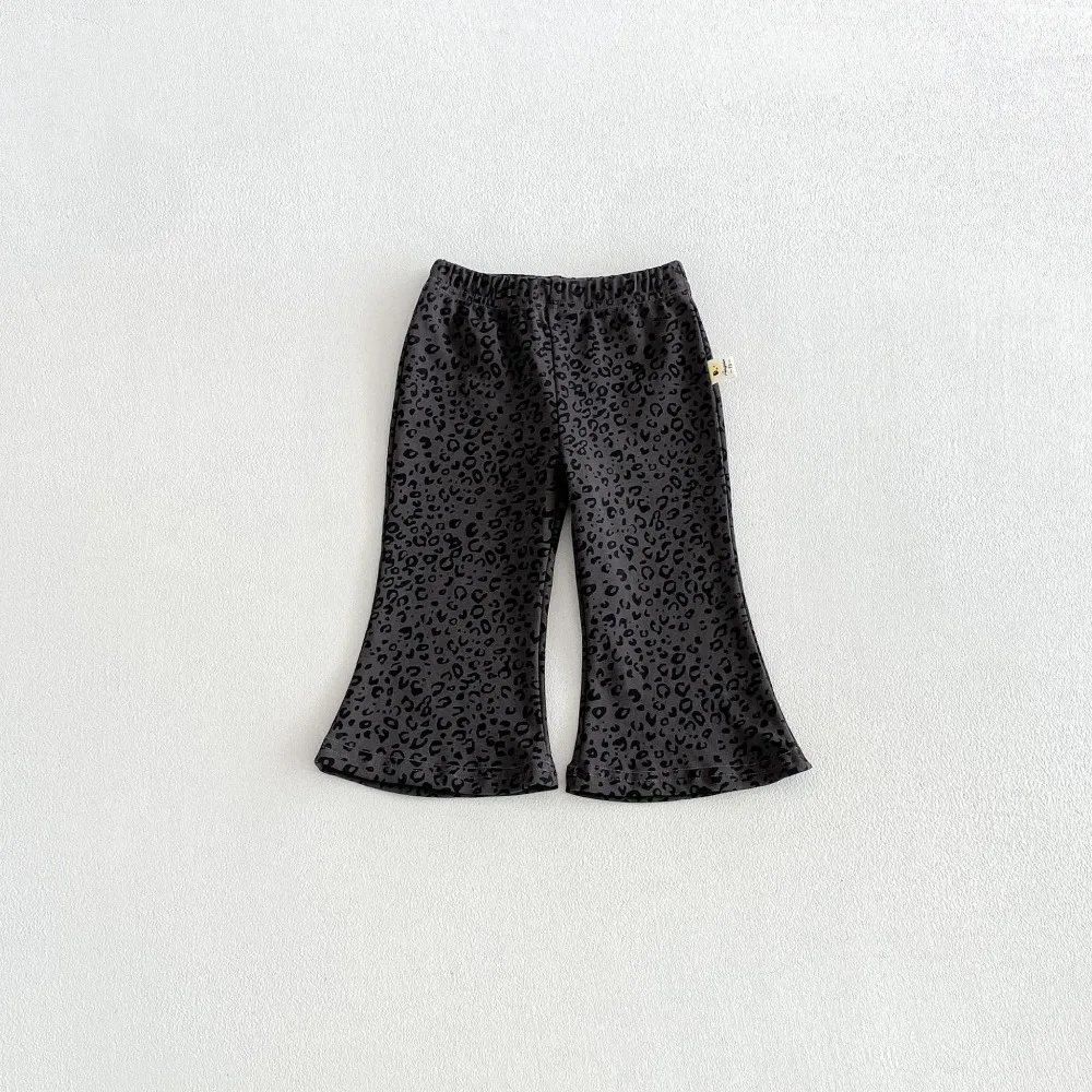 2026 Autumn Korea Style Kids Baby Girl Leopard Pant 1-5Years Children Elastic Waist Flared Pants Bell Bottom Outfits Clothes