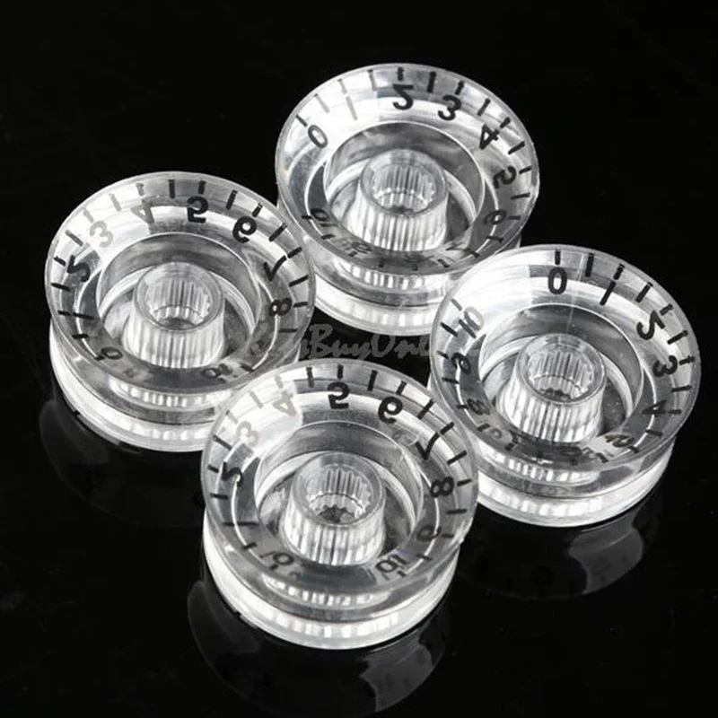 4pcs Transparent Guitar Speed Knobs Clear W Black Numbers for Electric Guitar FREE Shipping Guitar Parts  Guitarra