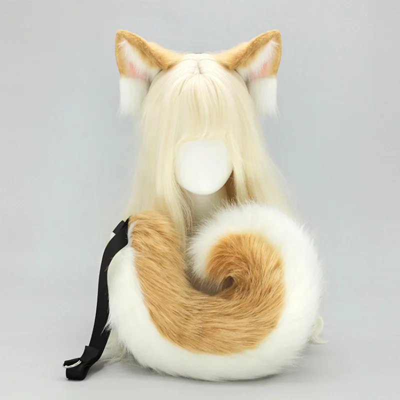 2025 New Halloween Simulated Furry Dog Ear Hairband Lolita Realistic Tail Set Cute Animal Plush Dog Tail Cosplay Props