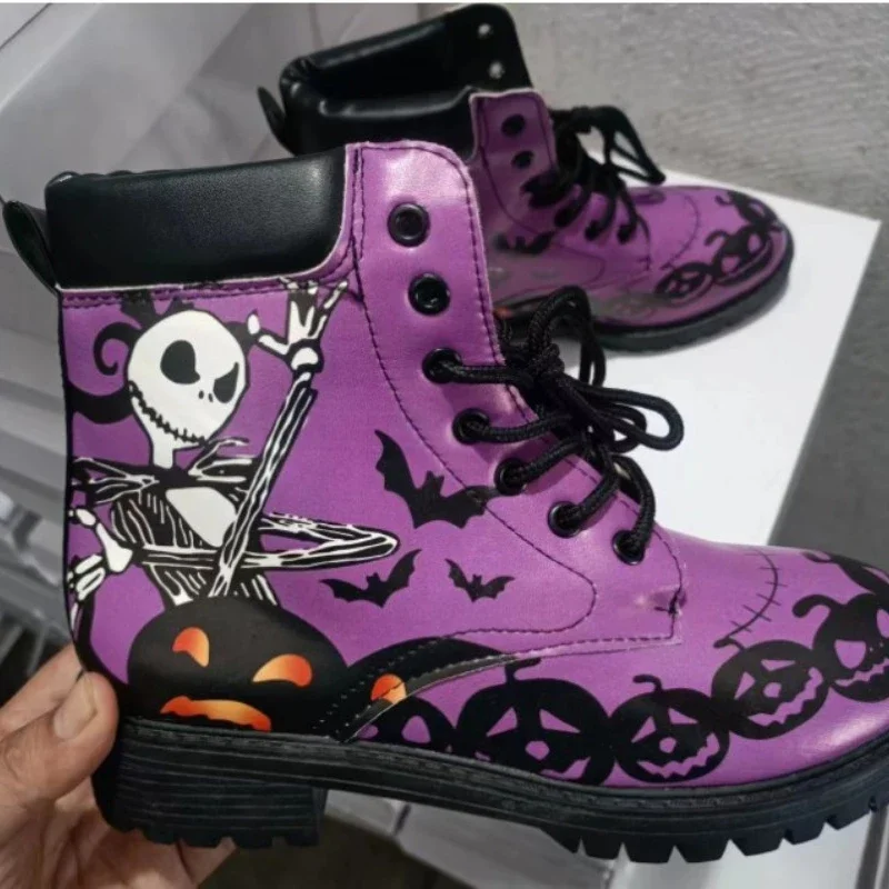 Large size women's boots with fashionable and comfortable print, spring and autumn high top skull pattern for women's boots