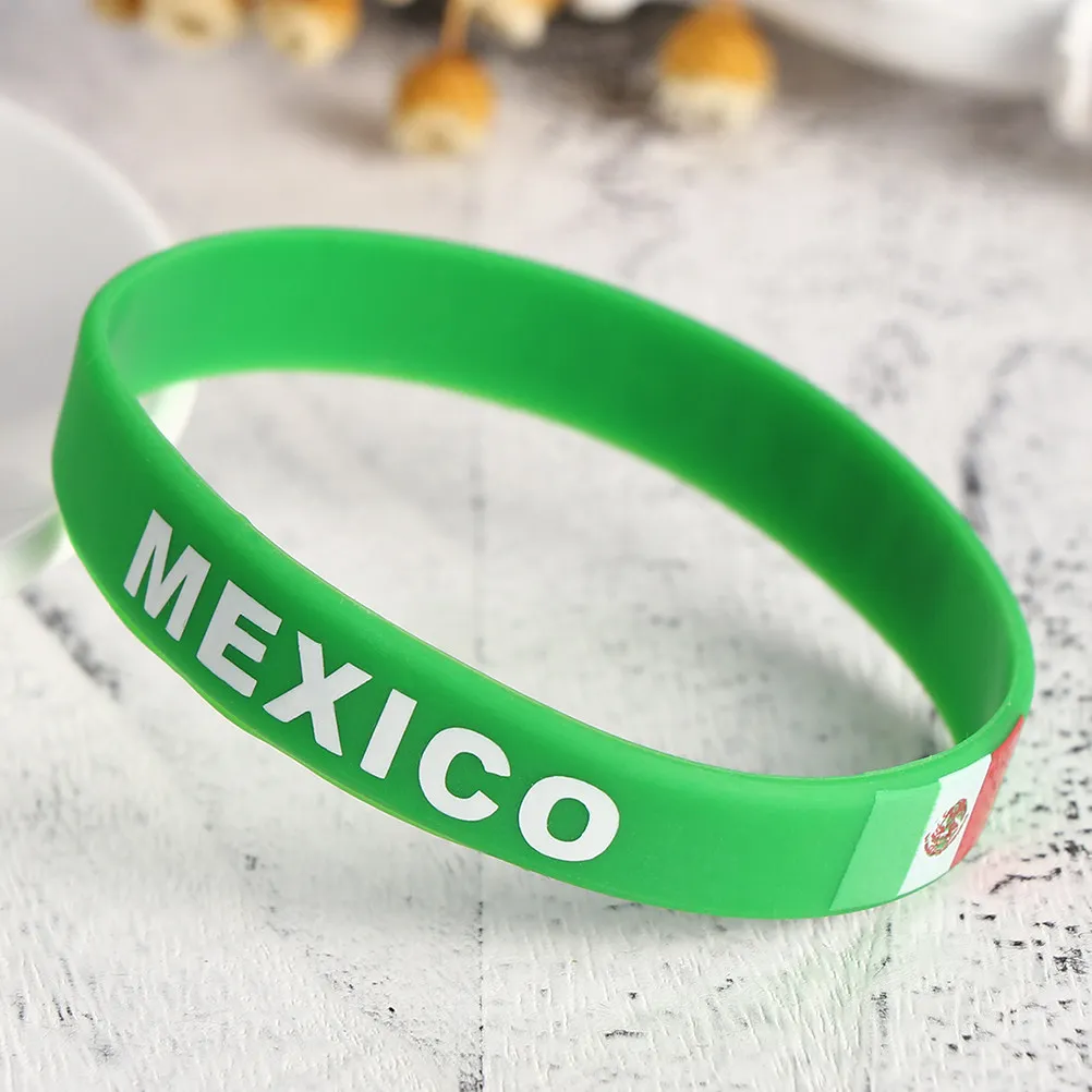 

4Pcs Silicone Wristbands Country Flag Bracelets Mexico Rubber Sports Soccer Football National Flag Party Event Supplies