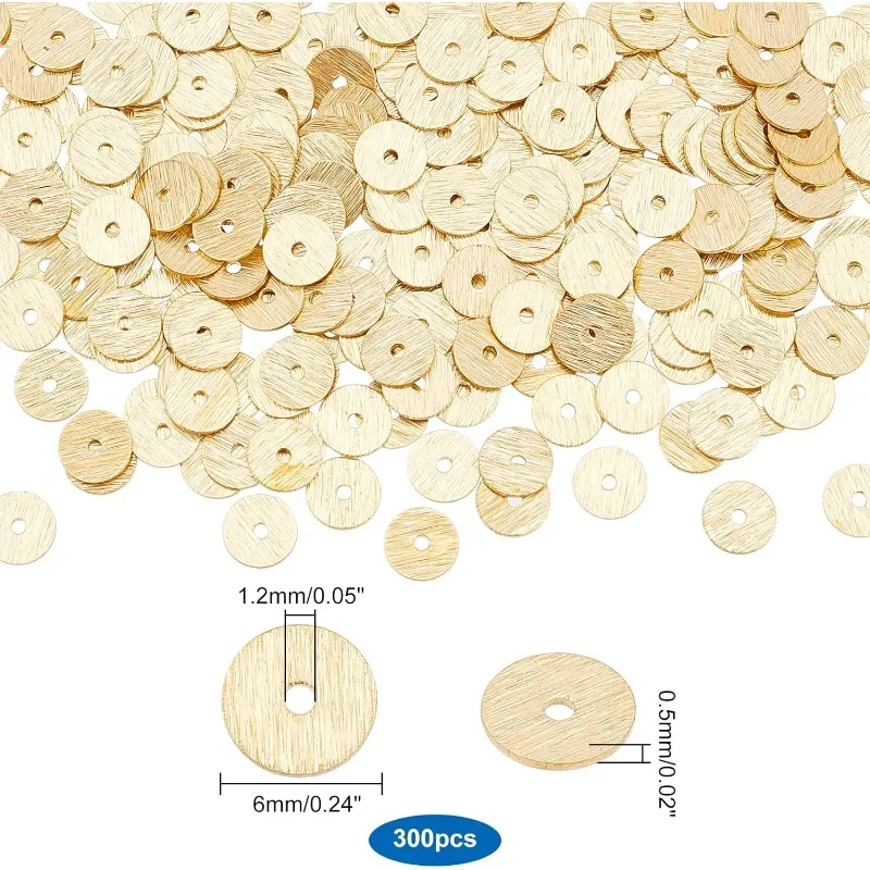 300pcs Heishi Disc Beads 6mm Brass Loose Beads Golden Rondelle Spacer Beads Long-Lasting Beads Round Jewelry Beads for Necklace