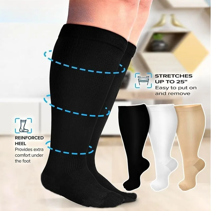 

Plus Big Size Compression Calf Socks Long Women Men High Elastic Sport Athletic Support Socks Extra Wide Fat Fit Leg Sleeves New