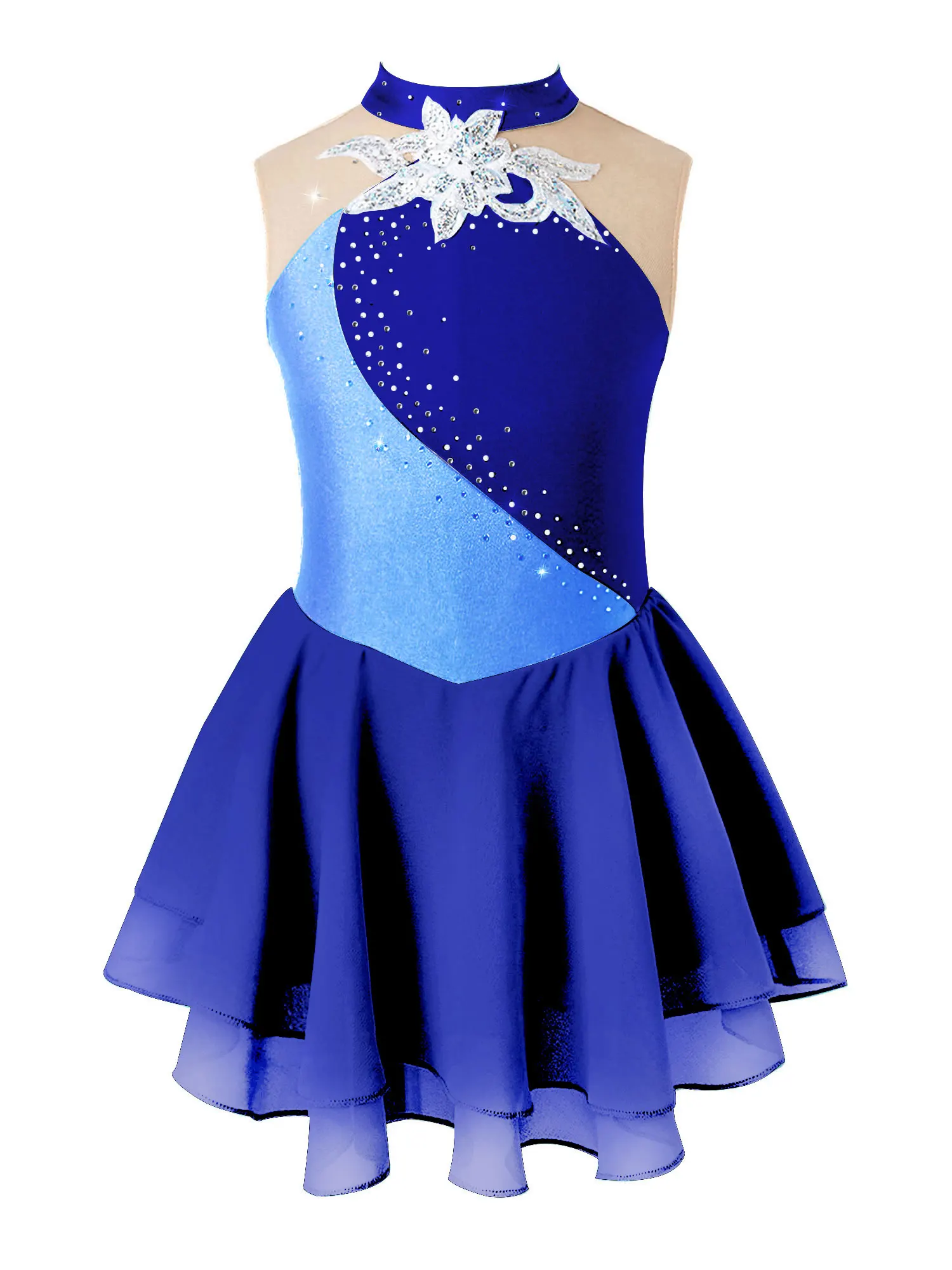 Vestido de patinaje artístico sin mangas para niños y niñas, vestido de baile de Ballet, leotardo de gimnasia con diamantes de imitación, vestido de baile de patinaje sobre hielo de salón