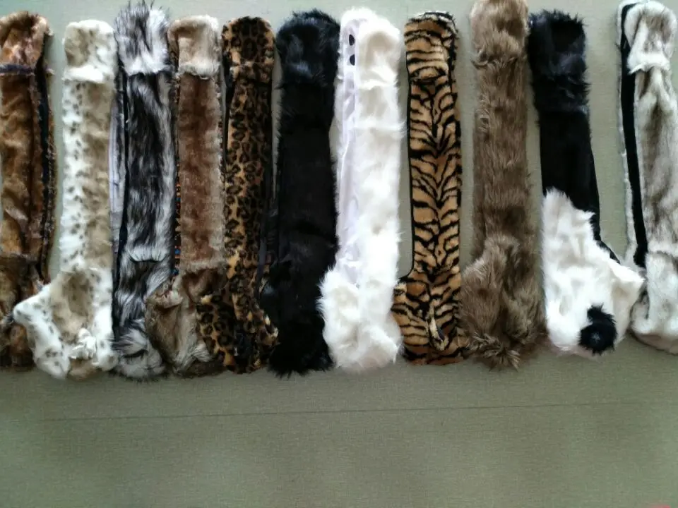 Faux Fur Animal Wolf Tiger Ears Hat Gloves Mittens Long Scarf Snood Hood Paws