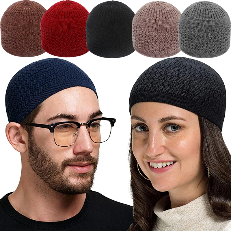 New Spring Knitted Muslim Men Prayer Hats Unisex Beanies Cap Warm Islamic Ramadan Jewish Kippah Homme Hat Men's Wrap Head Caps