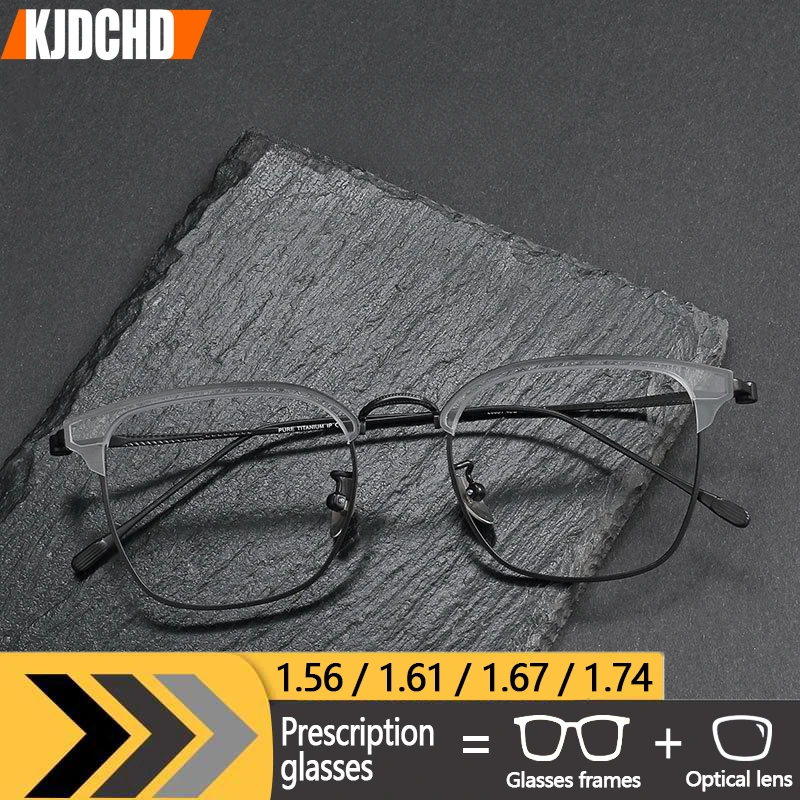 KJDCHD Custom Ultralight Square Pure Titanium Prescription Glasses Men Fashion Prescription Eyeglasses for Myopia Male