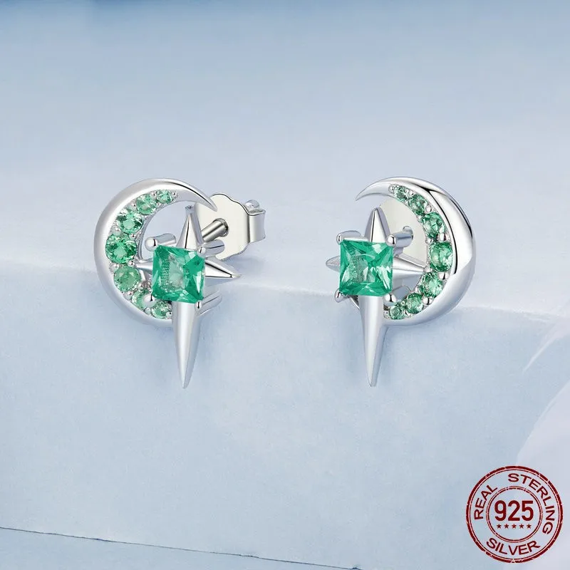 

Green Earrings Star Moon Stud Earring Silver 925 Earrings for Women New Design 2024