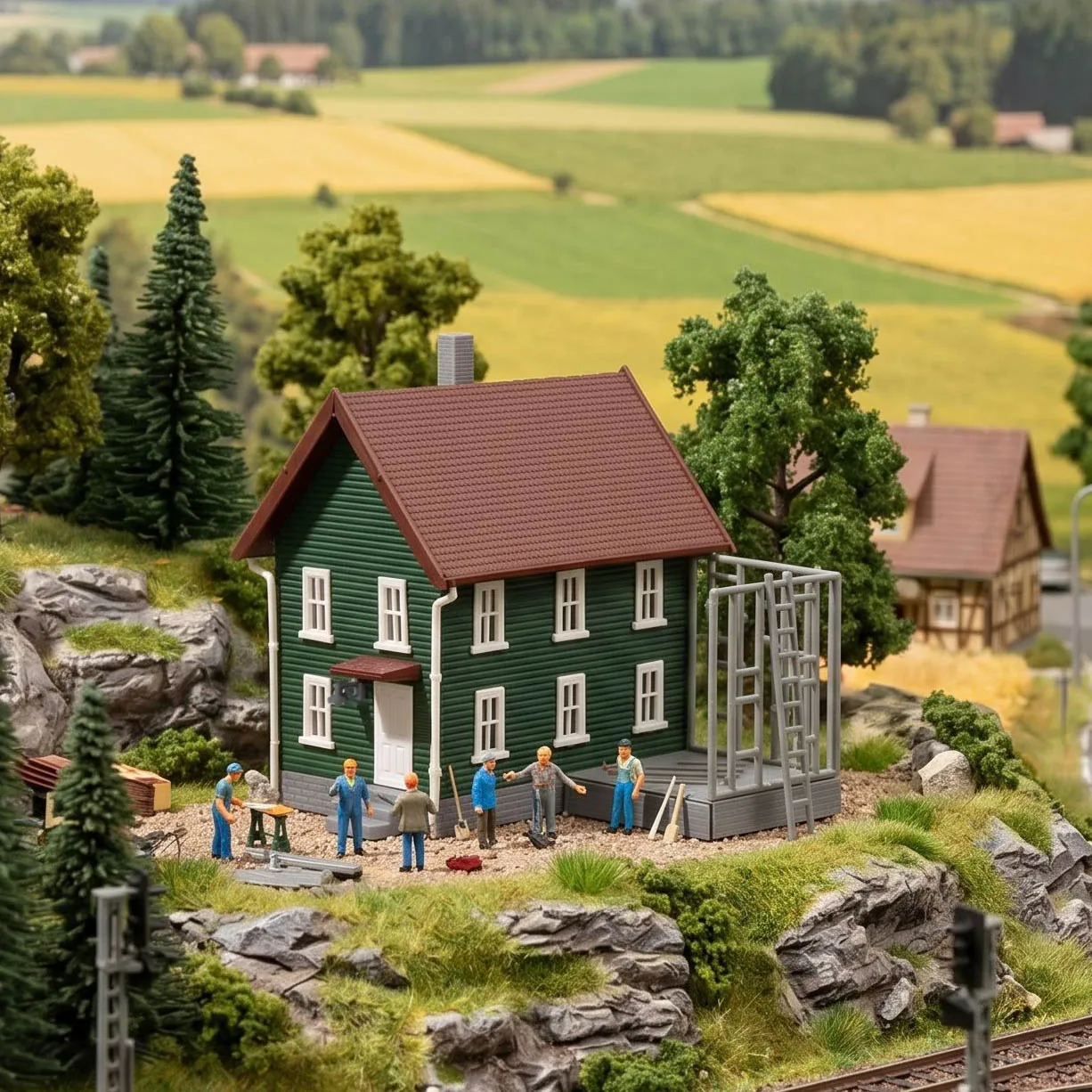 Evemodel N Scale 1:160 Maison décorée à deux étages pour diorama miniature JZN5881