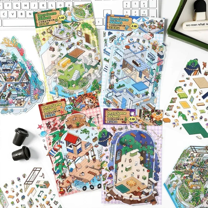 3D Layered Landscape Stickers Bear Puppy House Series for Kids Room Decor DIY Creative Play Classic Toys Sticker Game