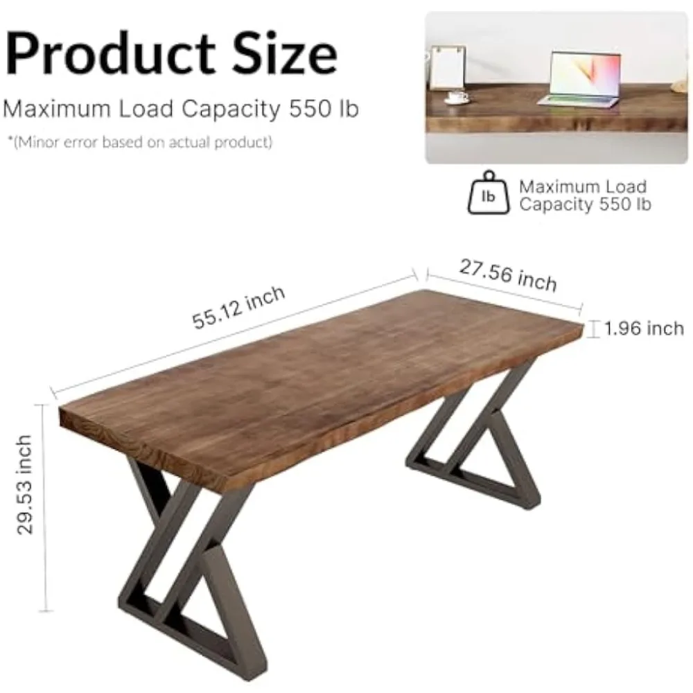 Mesa industrial do computador de madeira maciça, mesa de escritório natural, tabela de madeira real resistente do estudo, 55"