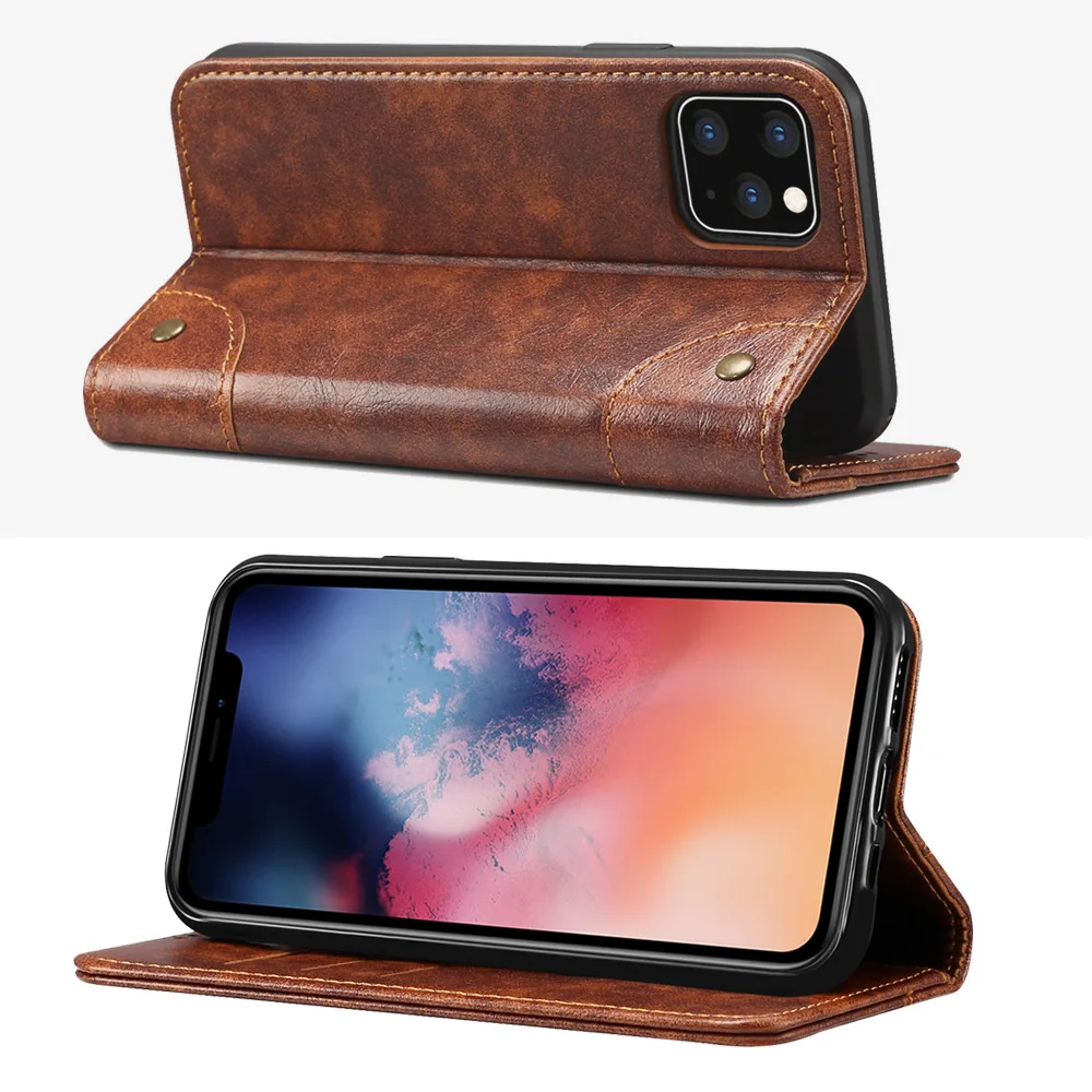 Classic Wallet Flip Genuine Leather Case For Iphone 15 14 13 12 11 Pro X Xs Max Xr 7 8 Plus Magnetic Book Flip Phone Cover Bag