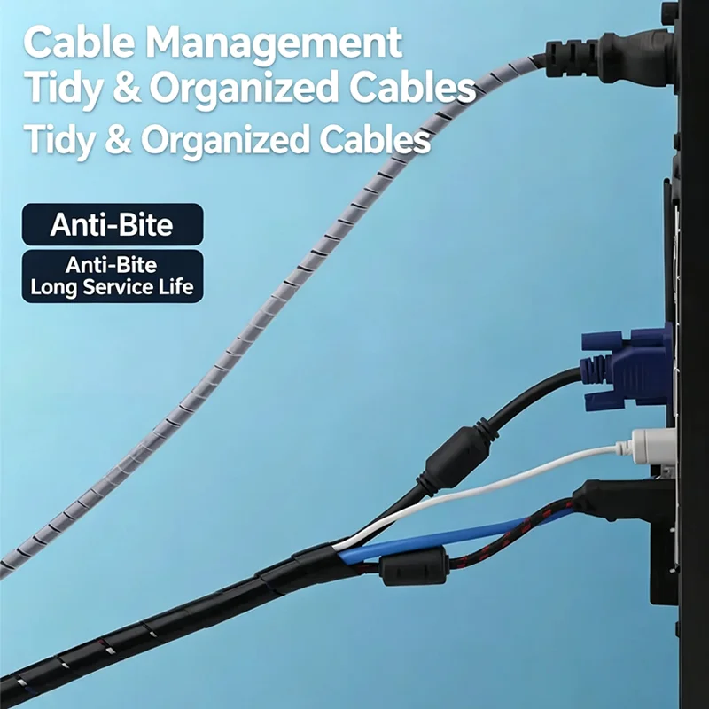 Wandu Spiral Cable Protector Line Organizer Tube Motorcycle Wire Protect Sleeve Flame Retardant Anti-Bite Cover Charger Cable