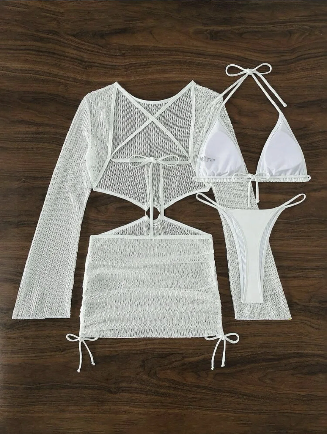 Sexy Summer 3PCS Push Up Bikini Set Mesh Women Swimsuit Padded Bandage Bathing Suit 2024 Mujer Swimwear with Cover-up Beachwear