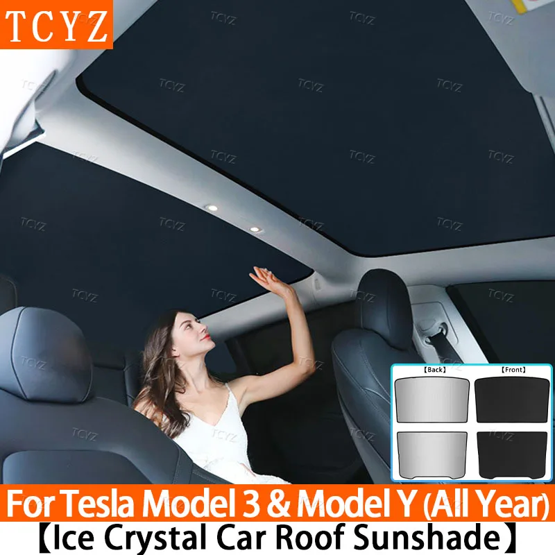 

For Tesla Model 3 2024-2026& Model Y Juniper 2025 2026Ice Cloth Roof Sunshade with Buckle,Skylight Sun Shade for Heat Protection
