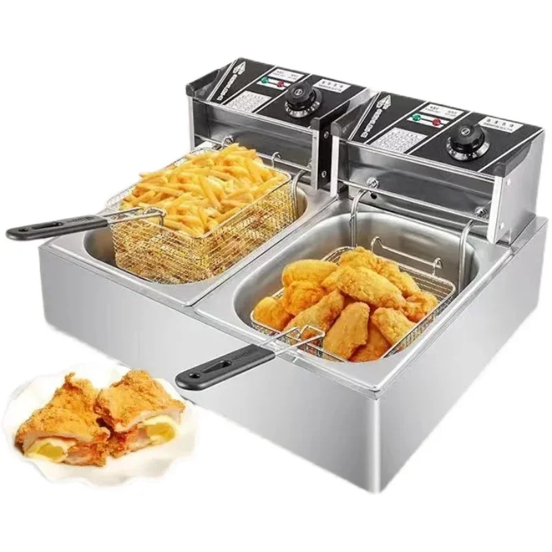 Chicken Deep Fryer 2500W Commercial 1 Basket Chips Fryer Machine Stainless Steel Mobile Restaurant Large Capacity Electric 22L