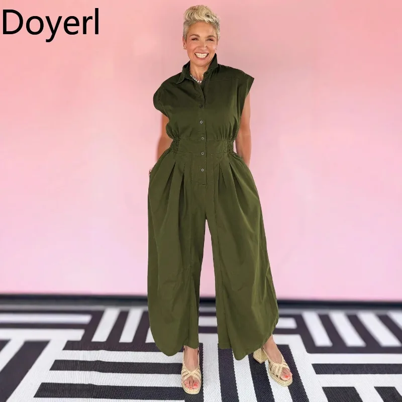 

Летний повседневный комбинезон Doyerl для женщин, с отложным воротником, на пуговицах, без рукавов, свободный крой, цельный комбинезон-ромпер, 2026