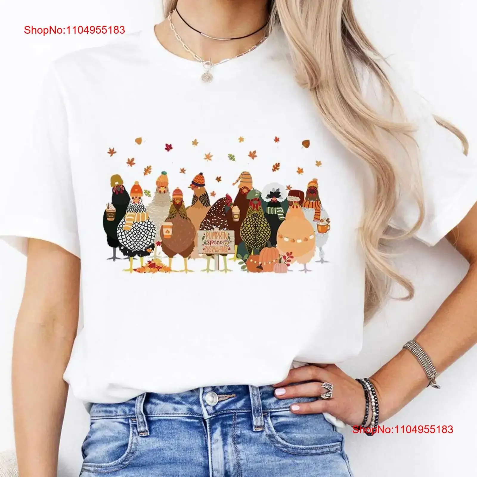 الخريف الدجاج تي شيرت الخريف أوراق الدجاج المرأة عاشق الشكر خمر غسلها موضة أنيقة قليلا متعددة الاستخدامات عادية #1