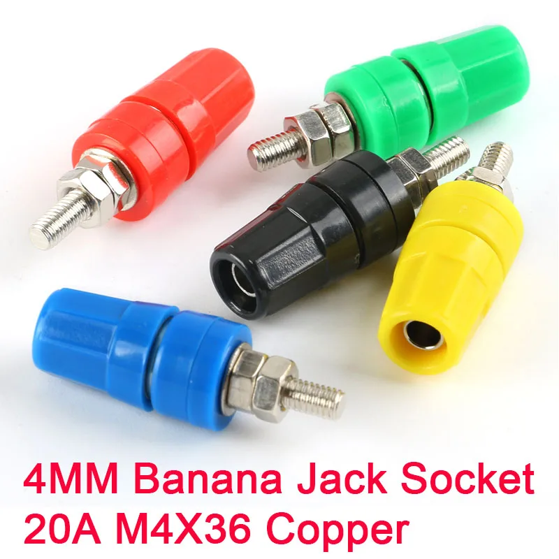 M4X36 Pure Copper Terminal 4mm Banana Jack Socket 24A Binding Post Electronic Experiment Connector Banana Plug